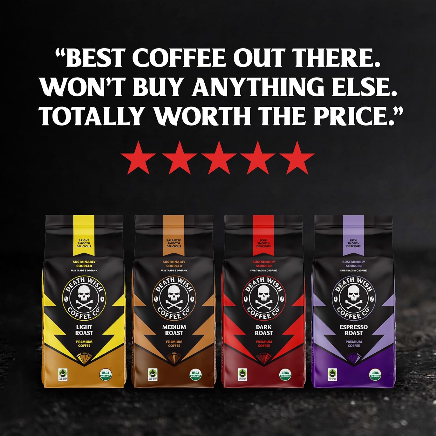 Death Wish Coffee dark roast ground high caffeine Arabica Robusta blend best coffee beans for cold brew